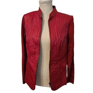 Peter Nygard Womens Red Real Leather Knit Blazer Jacket Y2K